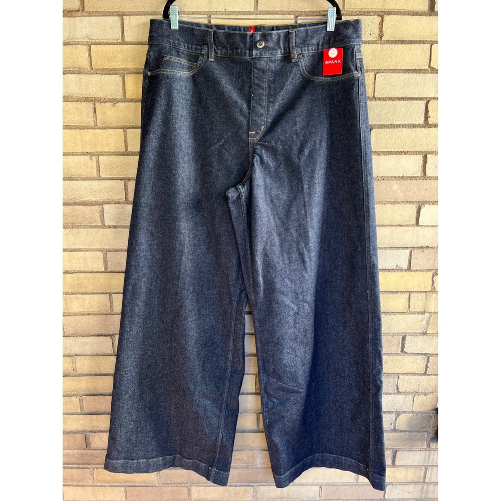 Spanx Wide Leg Denim Jeans Pulll On Raw Indigo Blue High Rise Size 3XL Tall NWT